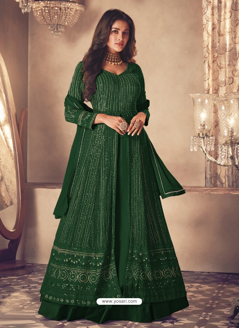 Solid Dark Green Cotton Silk Anarkali Suit Set
