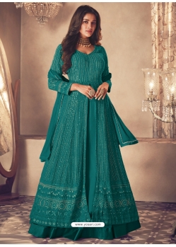 Turquoise Designer Wedding Wear Heavy Faux Georgette Anarkali Suit