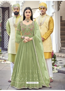 Mehendi Designer Wedding Wear Heavy Faux Georgette Anarkali Suit