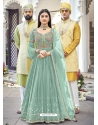 Grayish Green Designer Wedding Wear Heavy Faux Georgette Anarkali Suit