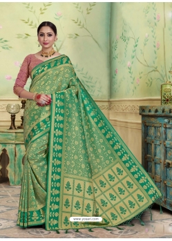 Jade Green Designer Wedding Wear Banarasi Silk Sari