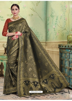 Black Designer Wedding Wear Banarasi Silk Sari