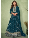 Teal Blue Designer Wedding Wear Heavy Real Georgette Anarkali Suit