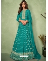 Turquoise Designer Wedding Wear Heavy Real Georgette Anarkali Suit