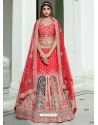 Dark Peach Designer Bridal Wear Heavy Velvet Lehenga Choli