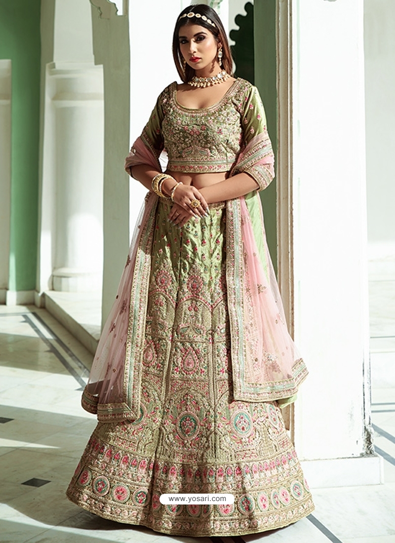 Pista Green Designer Bridal Wear Heavy Velvet Lehenga Choli