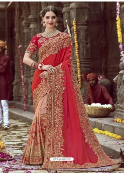 Red Designer Wedding Wear Fancy Georgette Sari