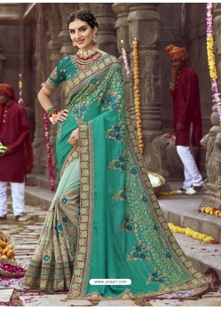 Aqua Mint Designer Wedding Wear Fancy Georgette Sari