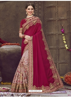 Rose Red Designer Wedding Wear Fancy Georgette Sari