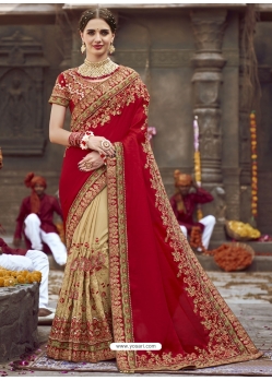 Tomato Red Designer Wedding Wear Fancy Georgette Sari