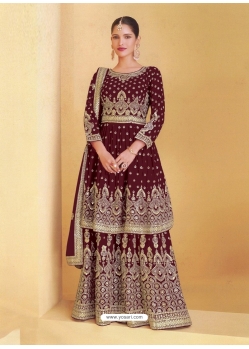 Maroon Designer Heavy Georgette Embroidered Salwar Suit
