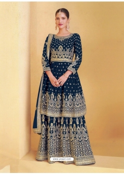 Navy Blue Designer Heavy Georgette Embroidered Salwar Suit
