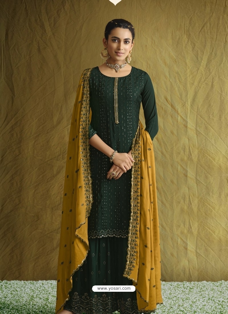 Dark Green Designer Blooming Chinon Embroidered Salwar Suit