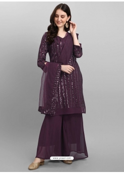 Purple Designer Faux Georgette Embroidered Sharara Salwar Suit