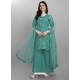 Aqua Mint Designer Faux Georgette Embroidered Sharara Salwar Suit