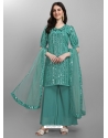 Aqua Mint Designer Faux Georgette Embroidered Sharara Salwar Suit