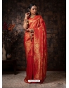 Red Designer Wedding Wear Raw Silk Sari