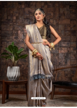 Silver Designer Wedding Wear Raw Silk Sari