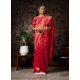 Dark Peach Designer Wedding Wear Raw Silk Sari