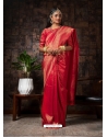 Dark Peach Designer Wedding Wear Raw Silk Sari