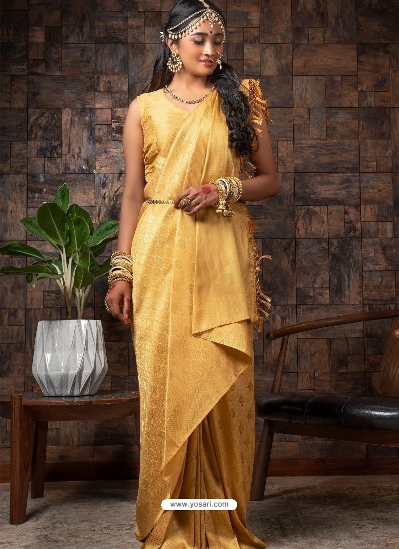 Buy Corn Designer Wedding Wear Raw Silk Sari | Wedding Sarees