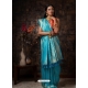 Turquoise Designer Wedding Wear Raw Silk Sari