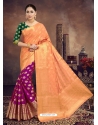 Orange Designer Wedding Wear Raw Silk Sari