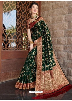 Dark Green Designer Bridal Wear Silk Sari