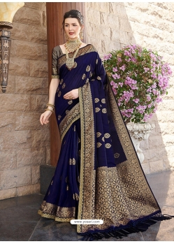 Royal Blue Designer Bridal Wear Silk Sari