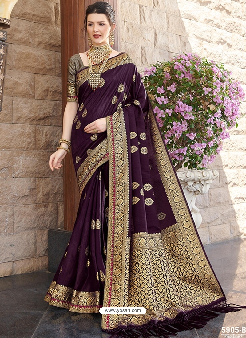 Purple Designer Bridal Wear Silk Sari
