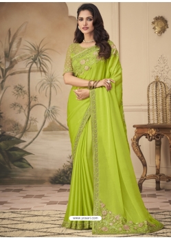 Parrot Green Designer Bridal Wedding Wear Sari