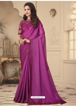 Medium Violet Designer Bridal Wedding Wear Sari