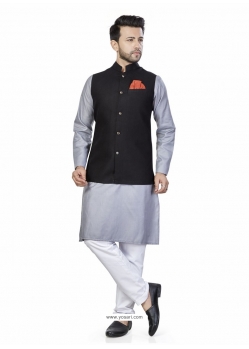 Light Grey Exclusive Readymade Linen Blend Kurta Pajama With Jacket