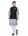 Light Grey Exclusive Readymade Linen Blend Kurta Pajama With Jacket