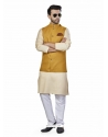 Cream Exclusive Readymade Linen Blend Kurta Pajama With Jacket