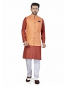 Rust Exclusive Readymade Linen Blend Kurta Pajama With Jacket