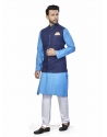 Blue Exclusive Readymade Linen Blend Kurta Pajama With Jacket