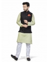 Olive Green Exclusive Readymade Linen Blend Kurta Pajama With Jacket