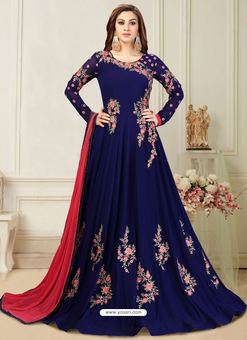 Dark Blue Designer Wedding Wear Georgette Anarkali Suit