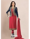 Maroon Designer Georgette Embroidered Churidar Salwar Suit
