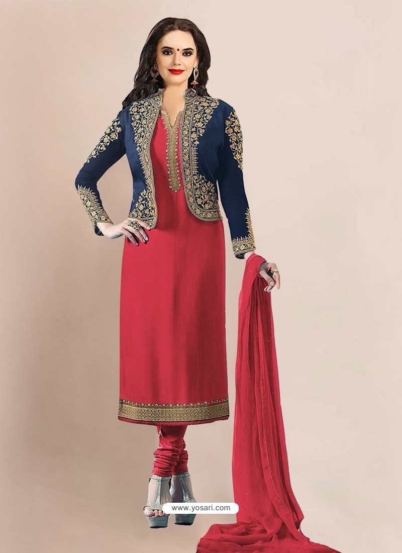 Maroon Designer Georgette Embroidered Churidar Salwar Suit