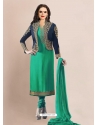 Aqua Mint Designer Georgette Embroidered Churidar Salwar Suit