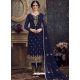 Navy Blue Designer Georgette Embroidered Straight Salwar Suit