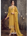 Mustard Designer Georgette Embroidered Straight Salwar Suit