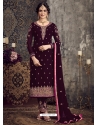 Deep Wine Designer Georgette Embroidered Straight Salwar Suit