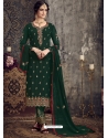 Dark Green Designer Georgette Embroidered Straight Salwar Suit