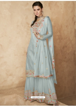 Aqua Grey Designer Heavy Faux Georgette Embroidered Palazzo Salwar Suit