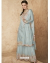 Aqua Grey Designer Heavy Faux Georgette Embroidered Palazzo Salwar Suit