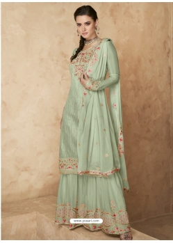 Sea Green Designer Heavy Faux Georgette Embroidered Palazzo Salwar Suit