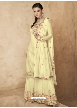 Light Yellow Designer Heavy Faux Georgette Embroidered Palazzo Salwar Suit